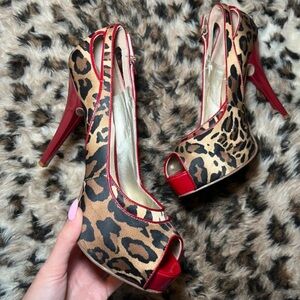 Guess Animal Print Heels with Red Accents